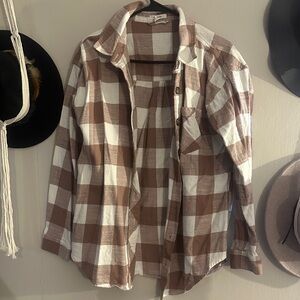 Maurices Brown and White Plaid Women's Button Down Shirt
